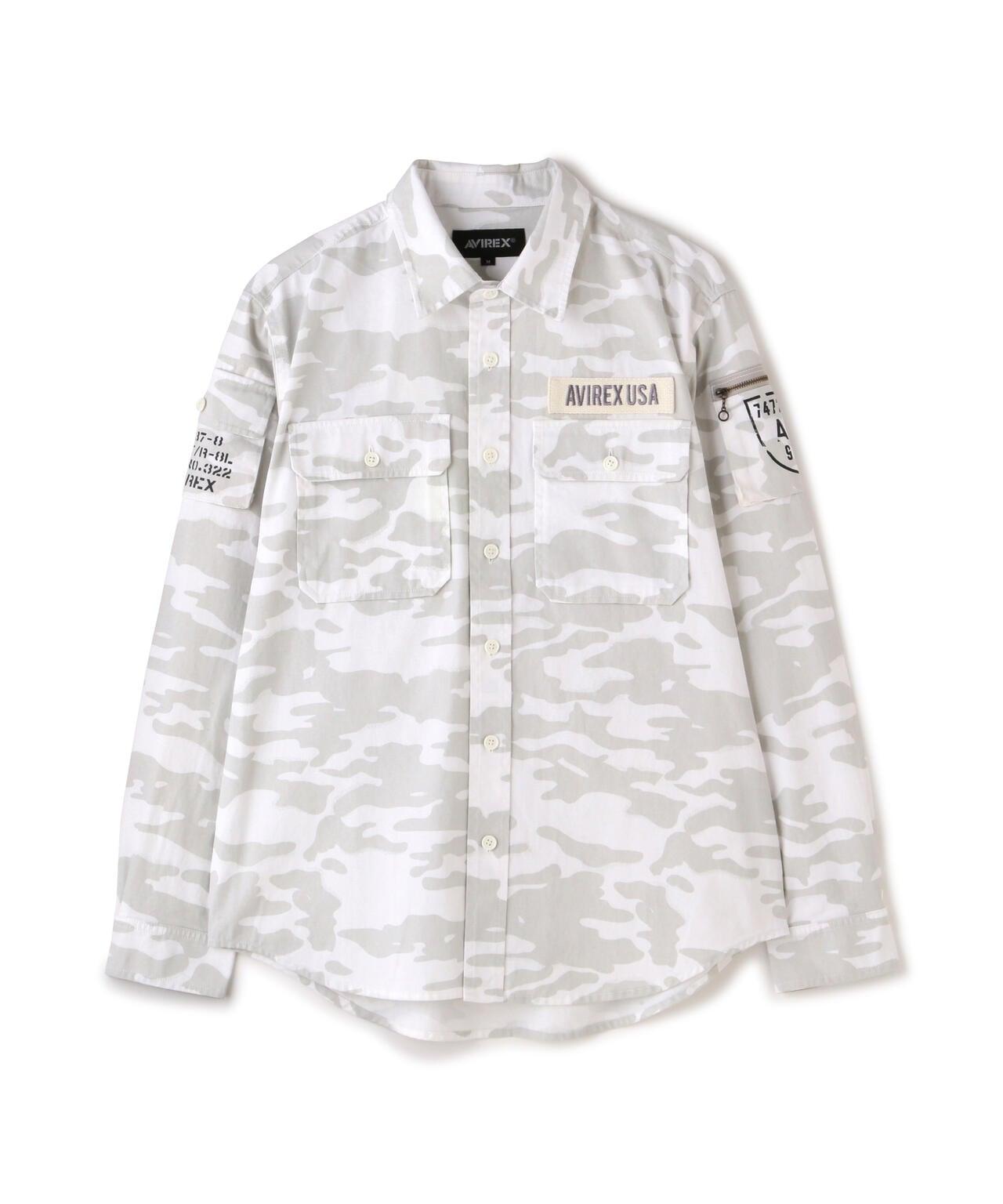 基礎疲勞軍裝卡其色長袖襯衫