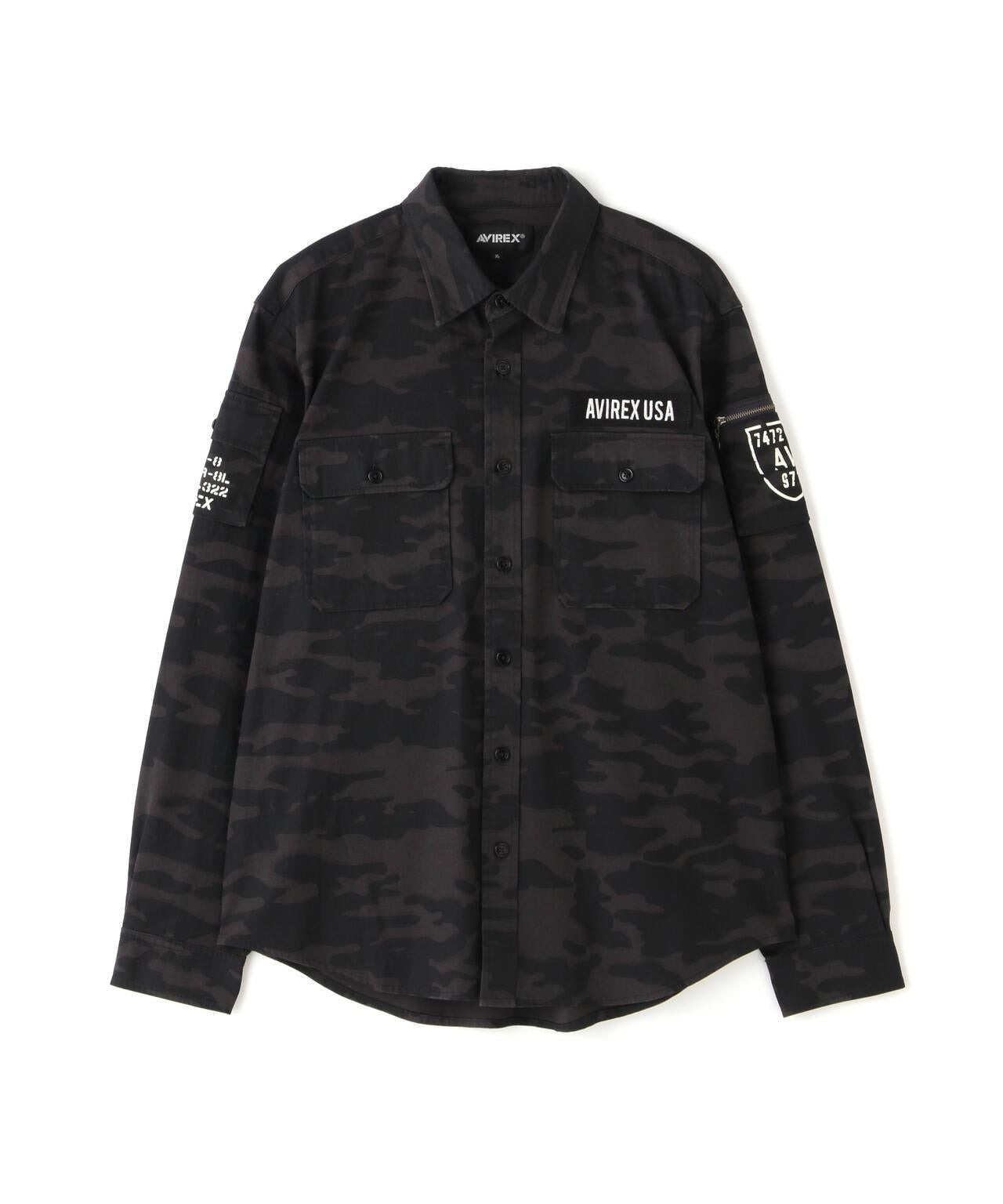 基礎疲勞軍裝卡其色長袖襯衫