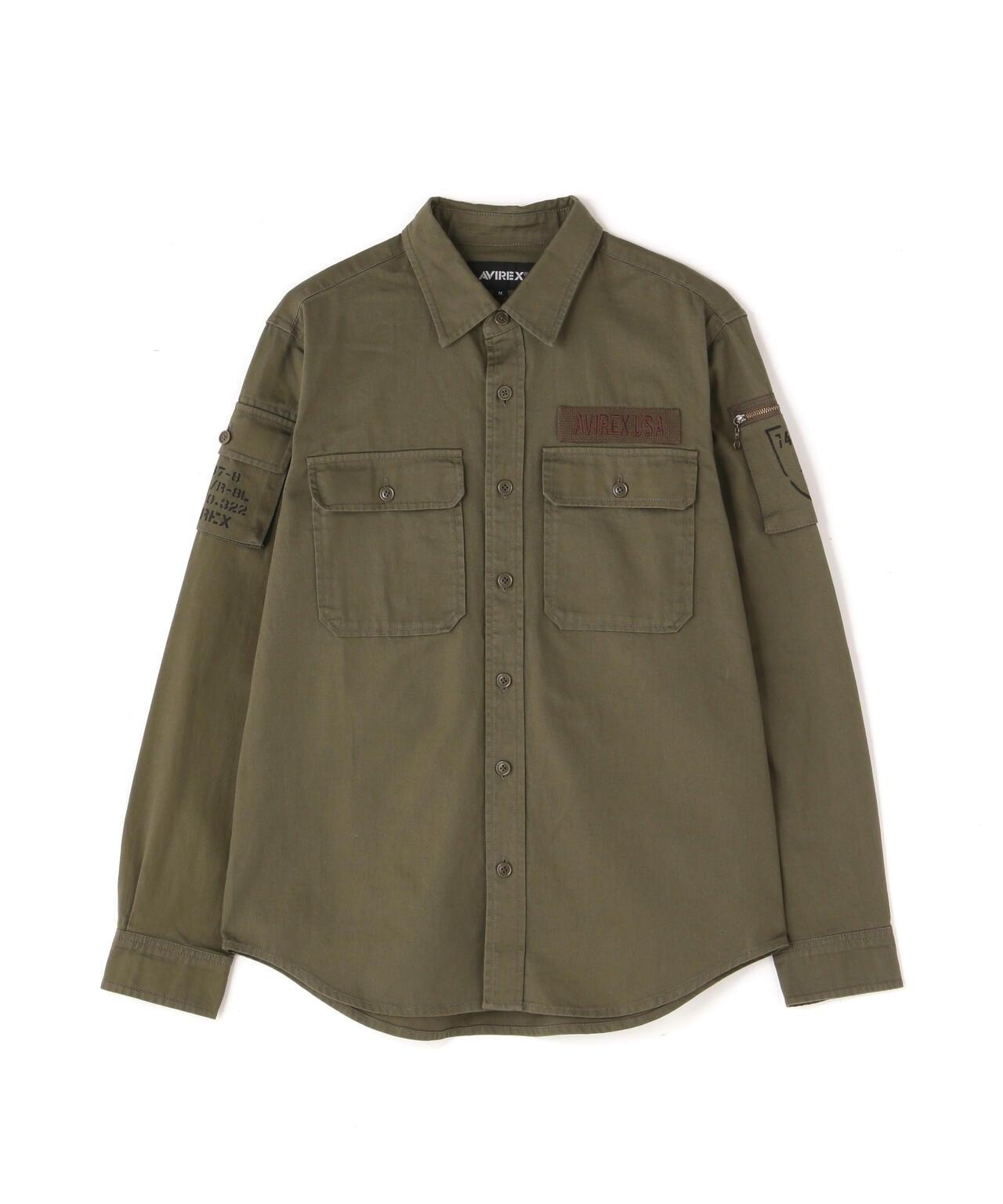 基礎疲勞軍裝卡其色長袖襯衫