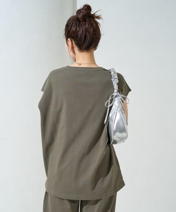 V領法式短袖褲裝套裝(T恤衫·休閒褲)