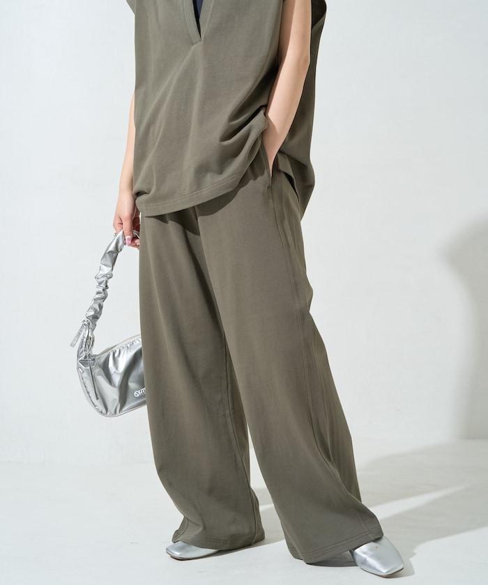 V領法式短袖褲裝套裝(T恤衫·休閒褲)