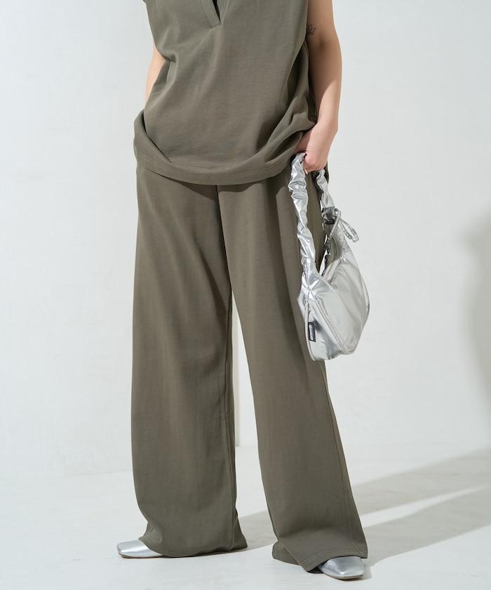 V領法式短袖褲裝套裝(T恤衫·休閒褲)