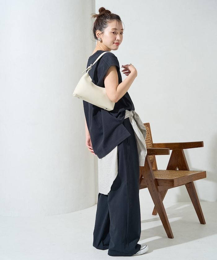 V領法式短袖褲裝套裝(T恤衫·休閒褲)