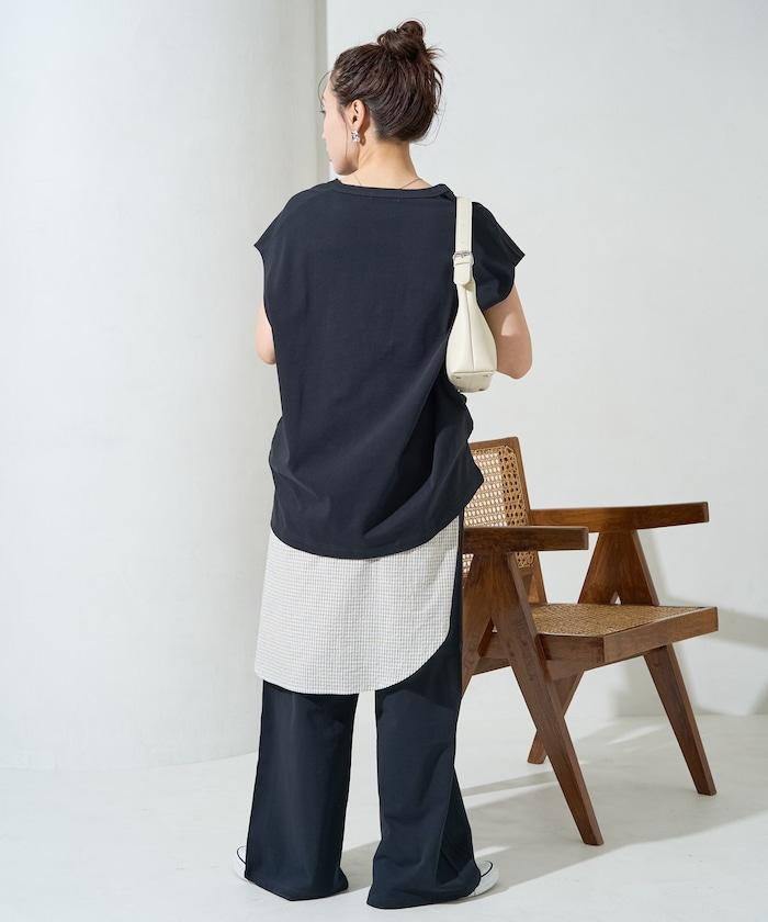 V領法式短袖褲裝套裝(T恤衫·休閒褲)