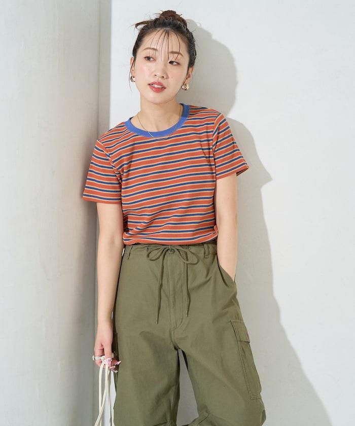 多色條紋 短袖 T 恤衫