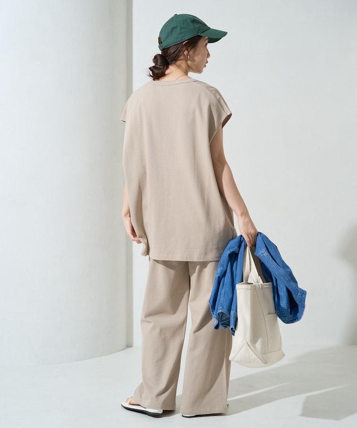 V領法式短袖褲裝套裝(T恤衫·休閒褲)