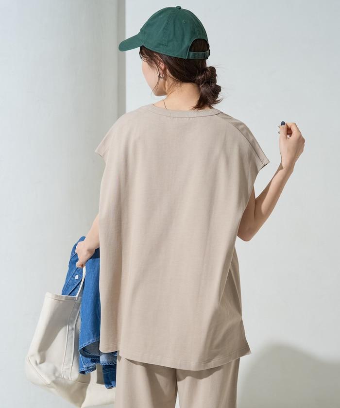 V領法式短袖褲裝套裝(T恤衫·休閒褲)