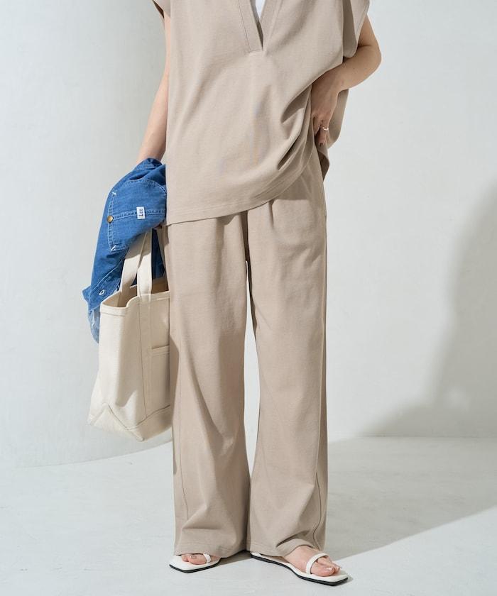 V領法式短袖褲裝套裝(T恤衫·休閒褲)