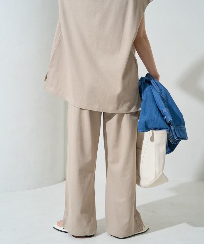 V領法式短袖褲裝套裝(T恤衫·休閒褲)