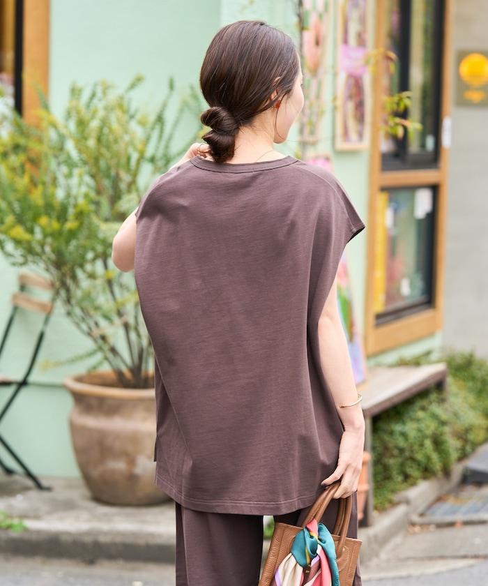 V領法式短袖褲裝套裝(T恤衫·休閒褲)