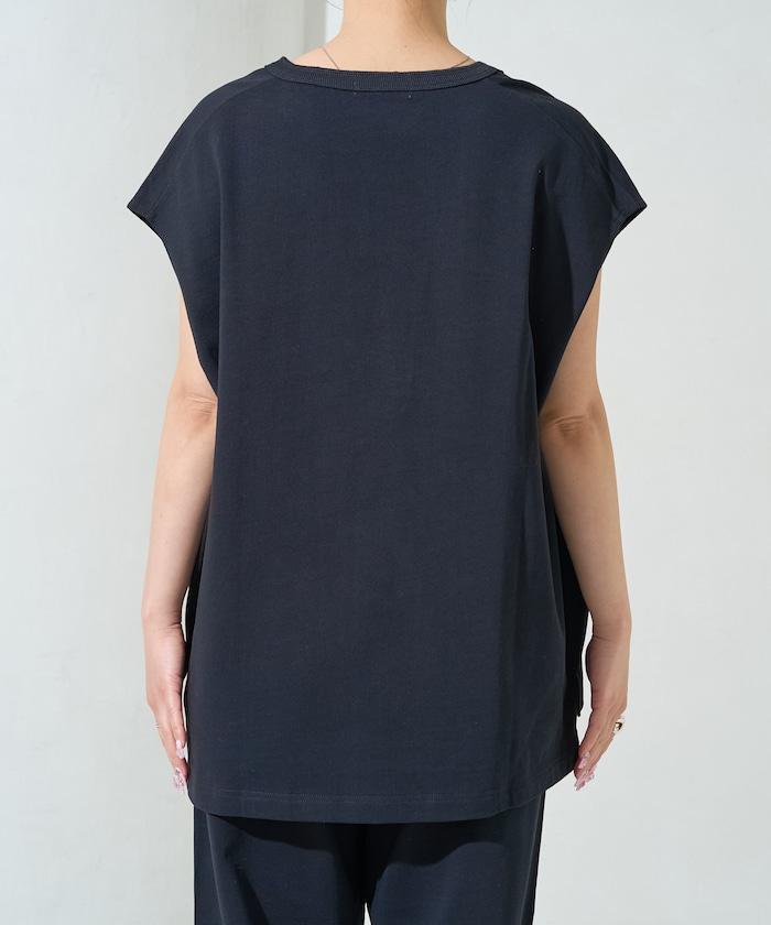 V領法式短袖褲裝套裝(T恤衫·休閒褲)