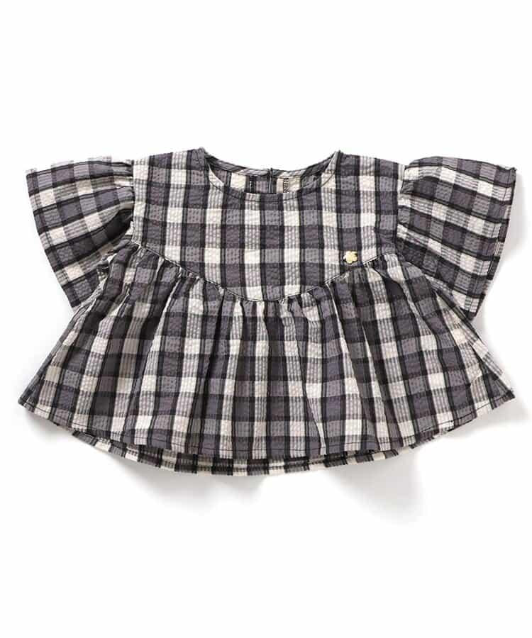 【連衣裙】褶邊格紋長款上衣