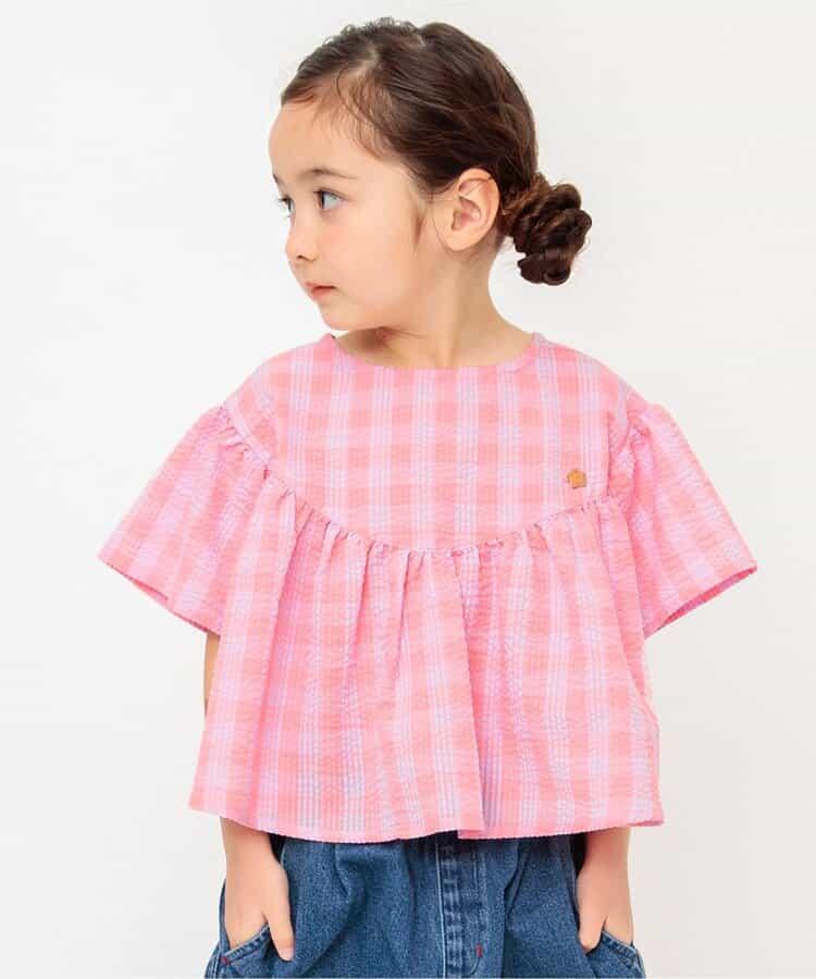 【連衣裙】褶邊格紋長款上衣