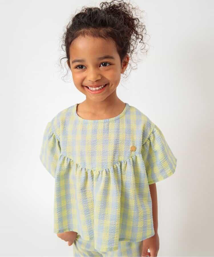 【連衣裙】褶邊格紋長款上衣