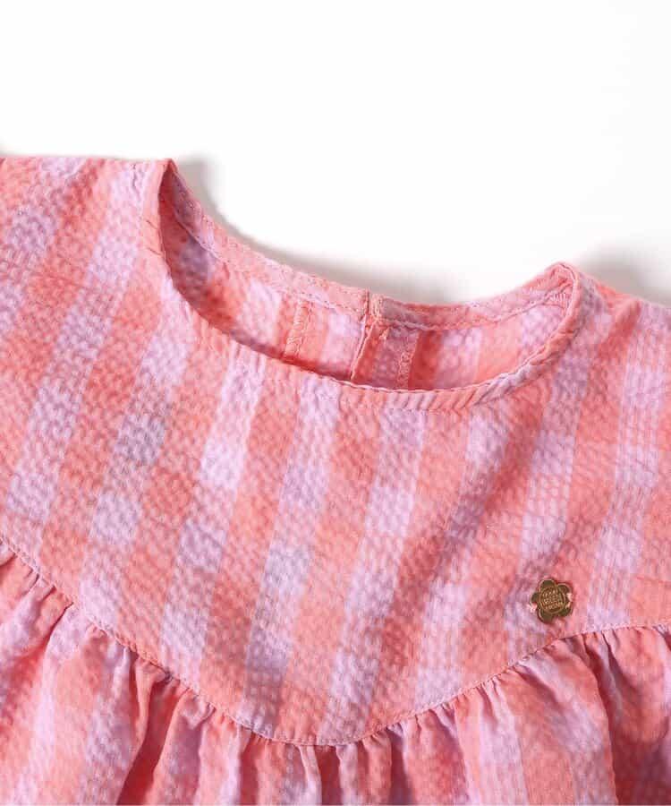 【連衣裙】褶邊格紋長款上衣