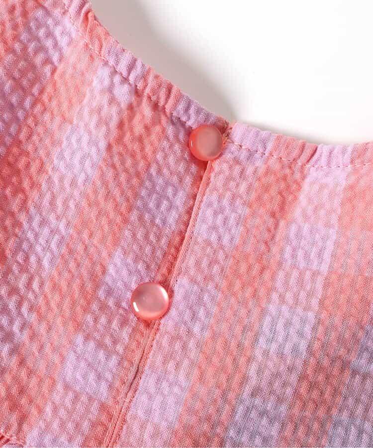 【連衣裙】褶邊格紋長款上衣