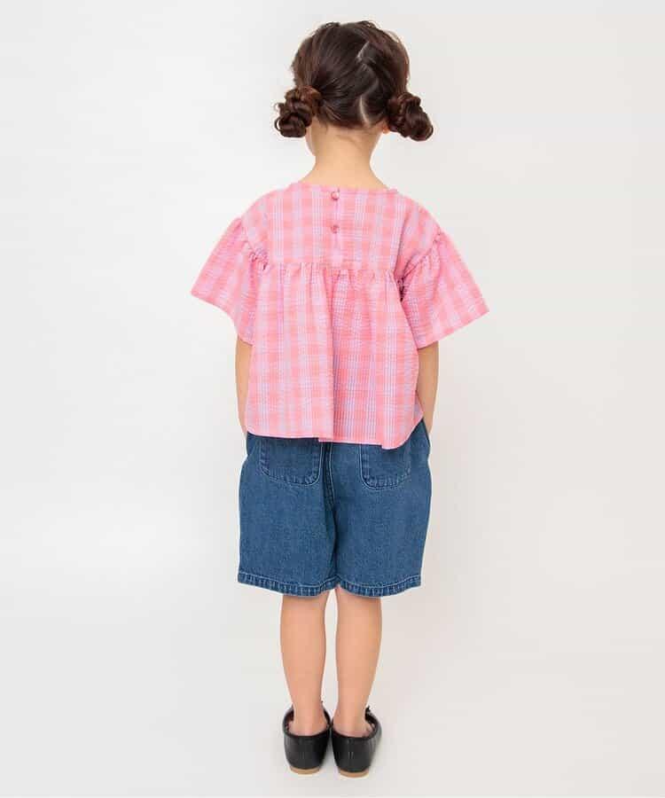 【連衣裙】褶邊格紋長款上衣