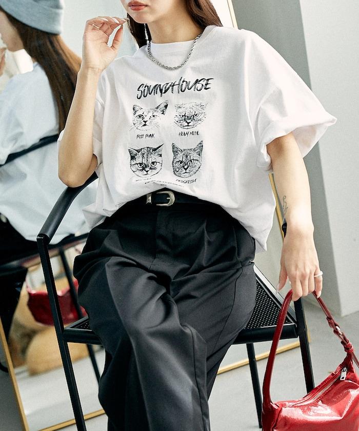 "SOUNDHOUSE" 4只貓 動物印花T恤
