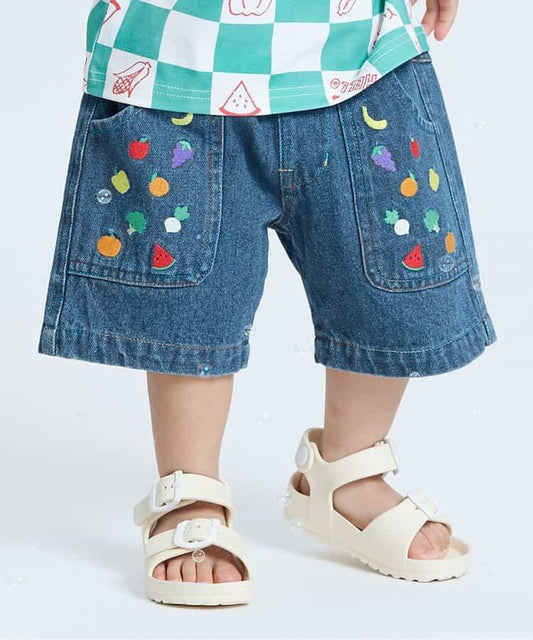 水果和蔬菜刺繡半褲 5分褲