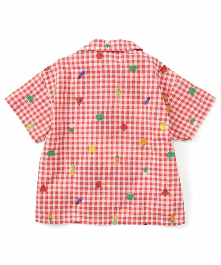 水果和蔬菜刺繡格子襯衫
