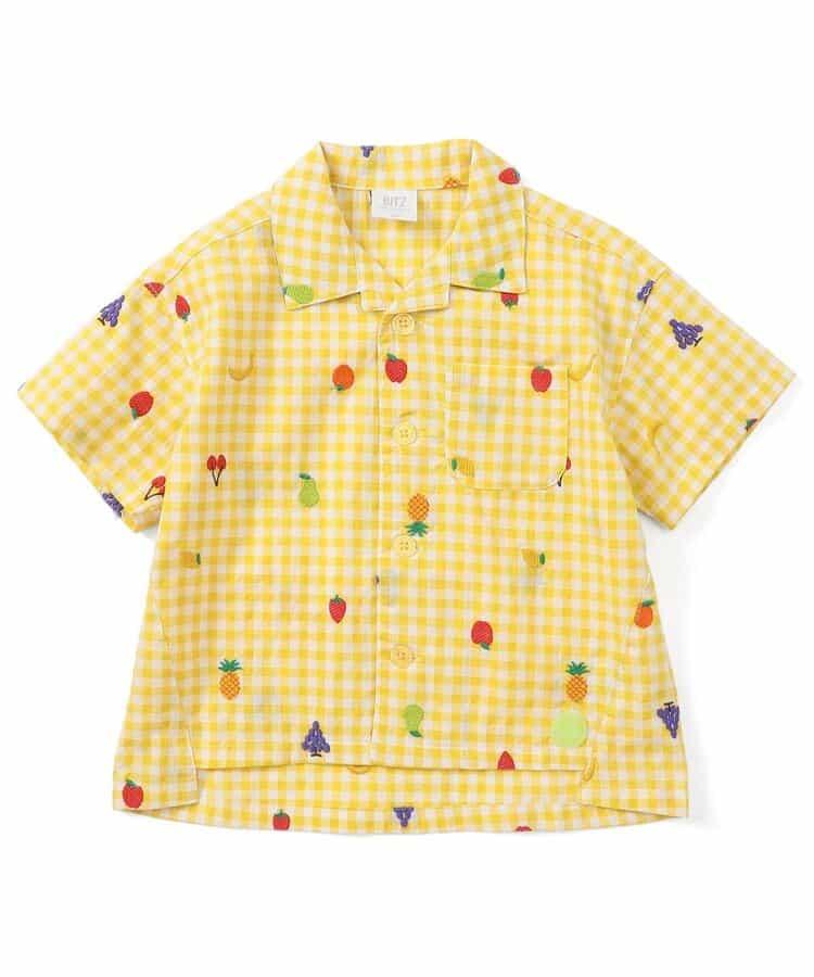 水果和蔬菜刺繡格子襯衫