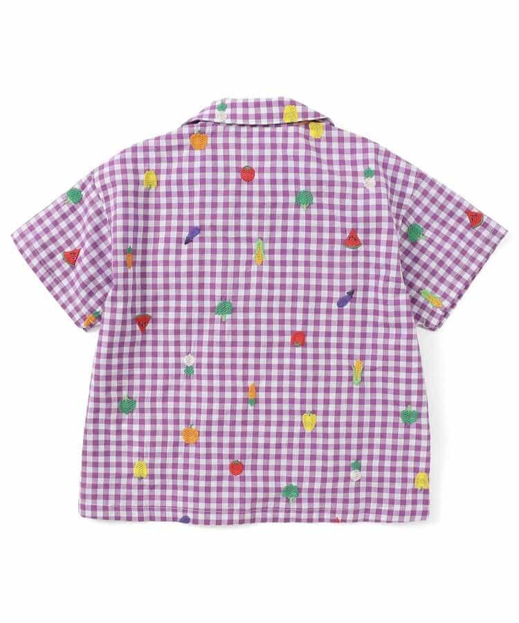 水果和蔬菜刺繡格子襯衫