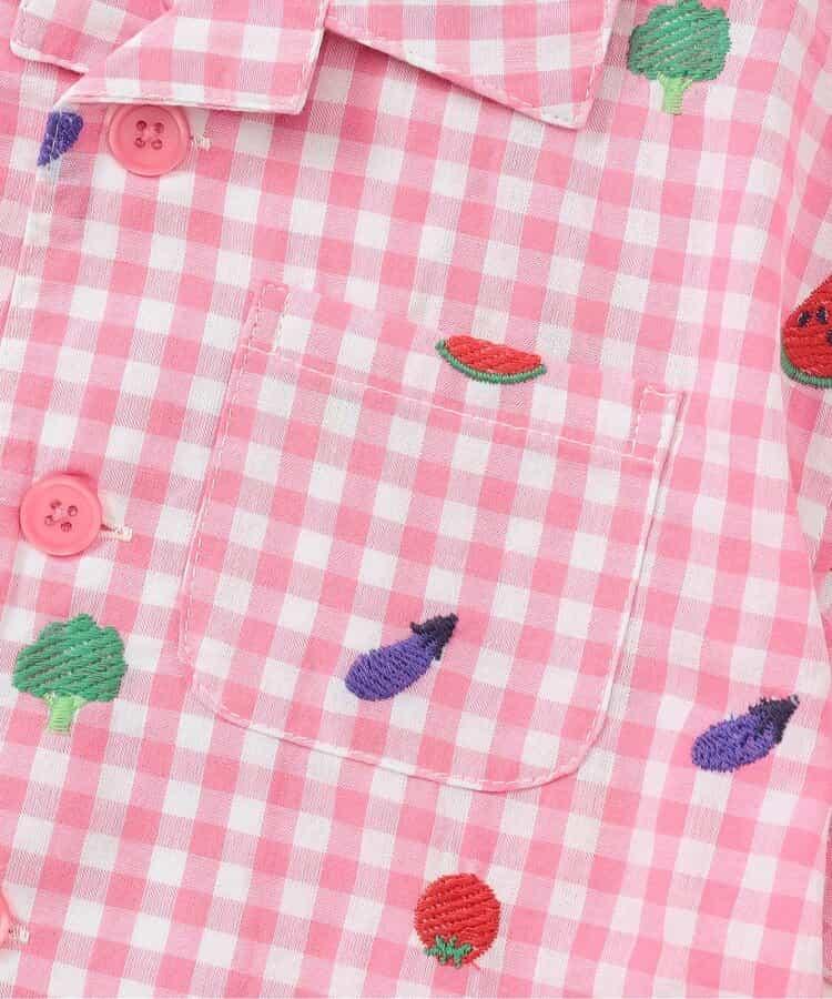 水果和蔬菜刺繡格子襯衫