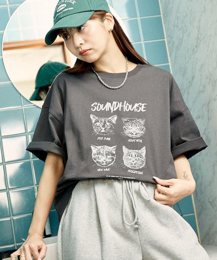 "SOUNDHOUSE" 4只貓 動物印花T恤