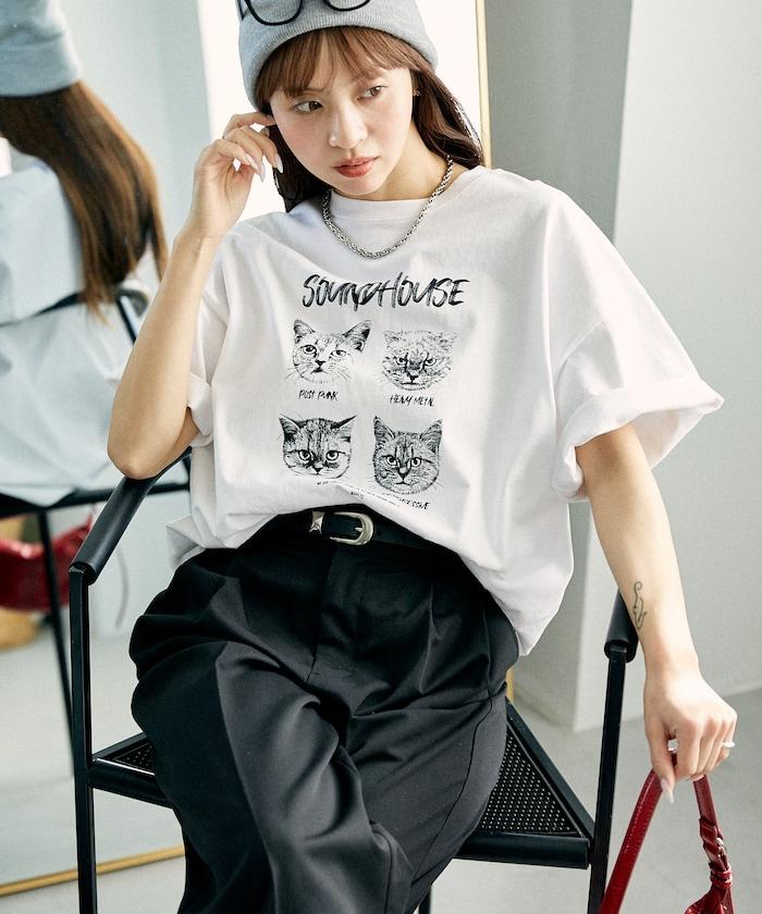 "SOUNDHOUSE" 4只貓 動物印花T恤