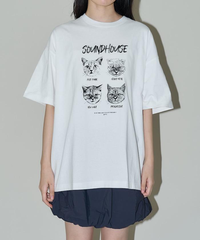 "SOUNDHOUSE" 4只貓 動物印花T恤