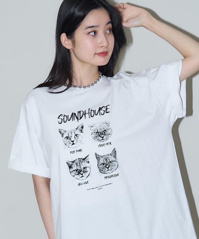 "SOUNDHOUSE" 4只貓 動物印花T恤