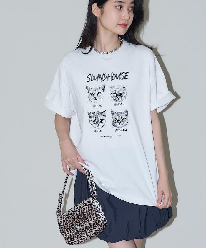 "SOUNDHOUSE" 4只貓 動物印花T恤