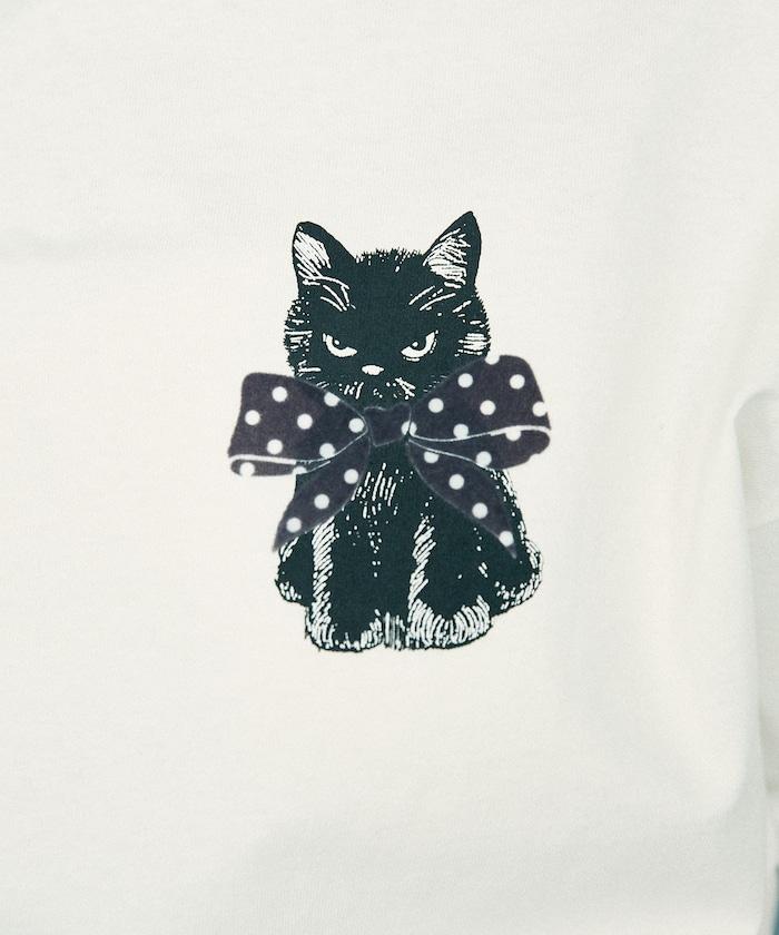 絨面絲帶貓咪印花T恤 限量