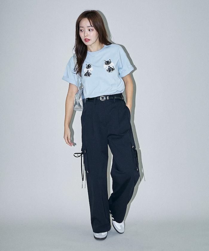 絨面絲帶貓咪印花T恤 限量