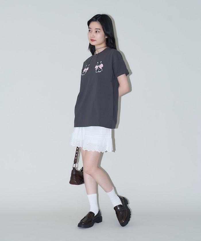 絨面絲帶貓咪印花T恤 限量