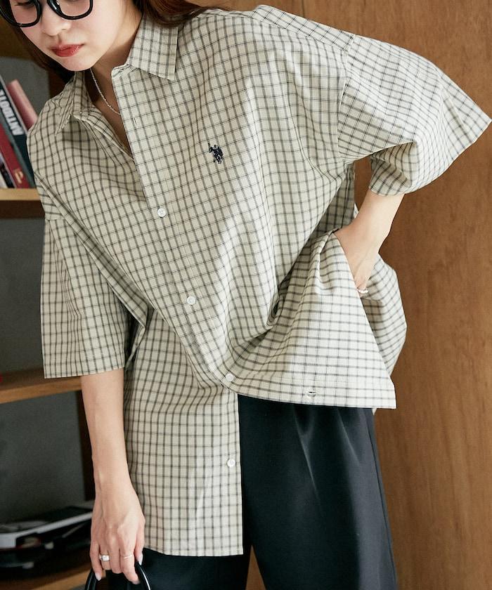 聯名 一點刺繡格子短袖襯衫
