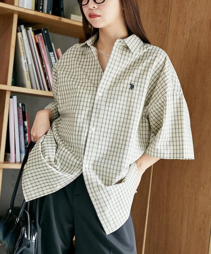 聯名 一點刺繡格子短袖襯衫
