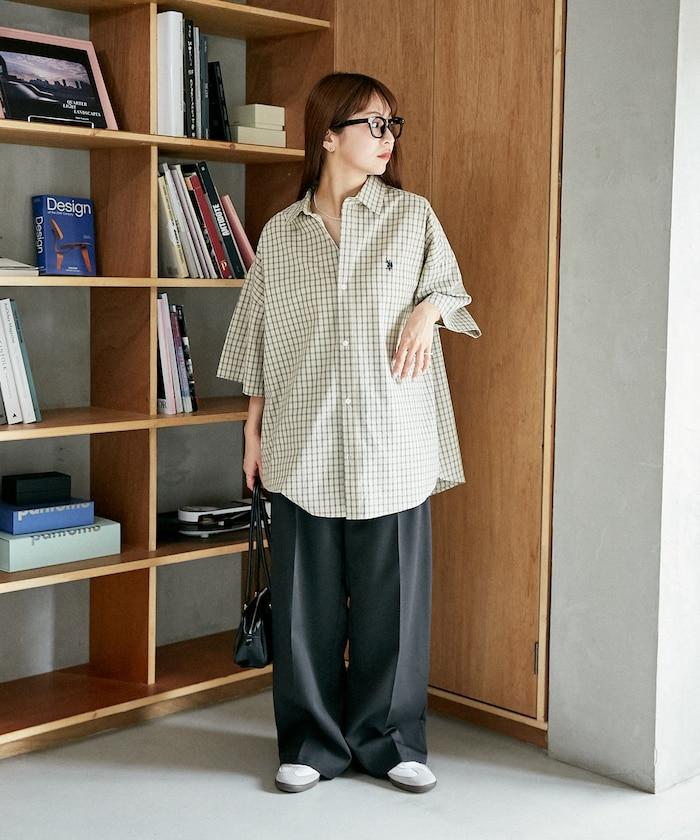 聯名 一點刺繡格子短袖襯衫