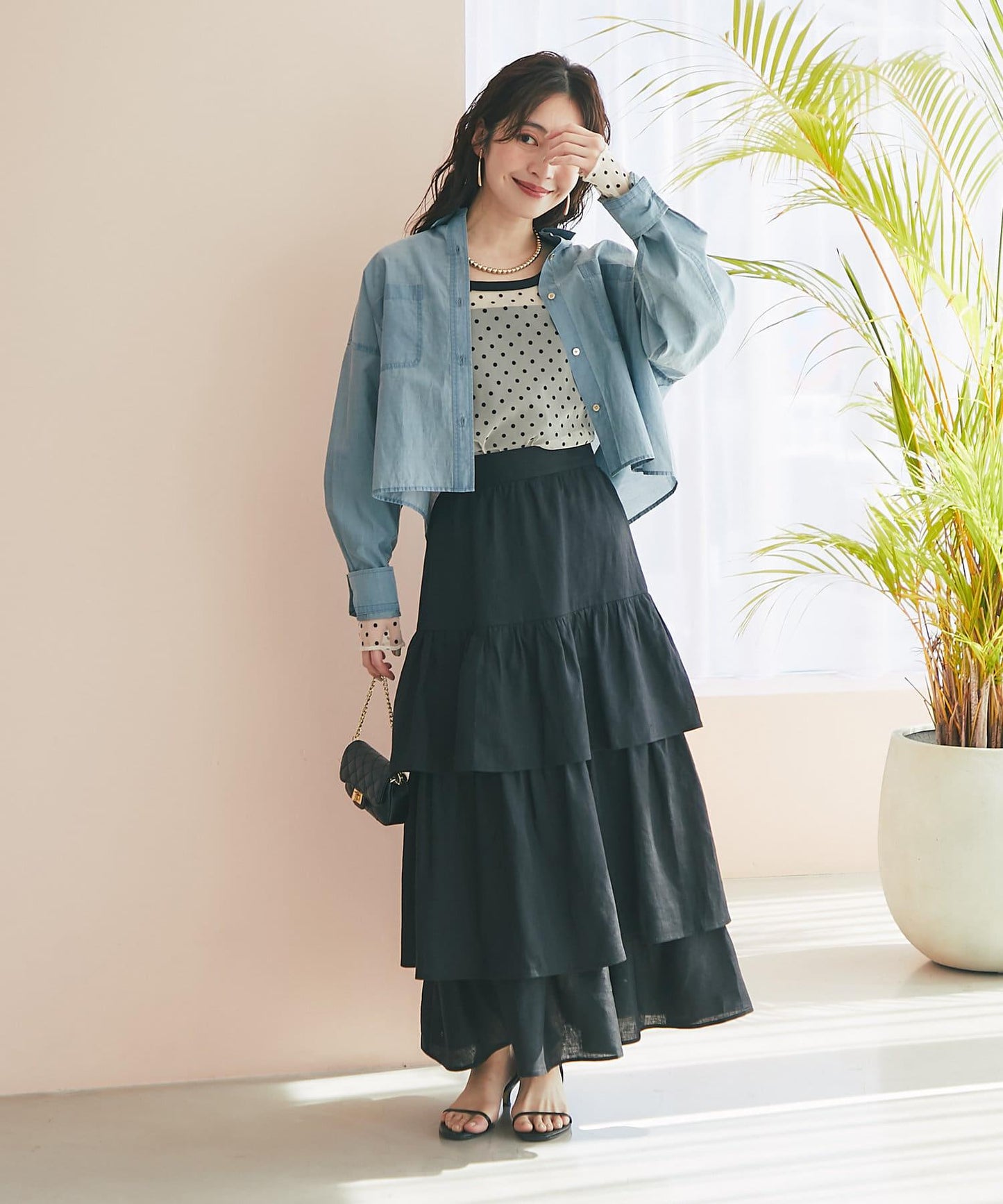 亞麻打褶裙