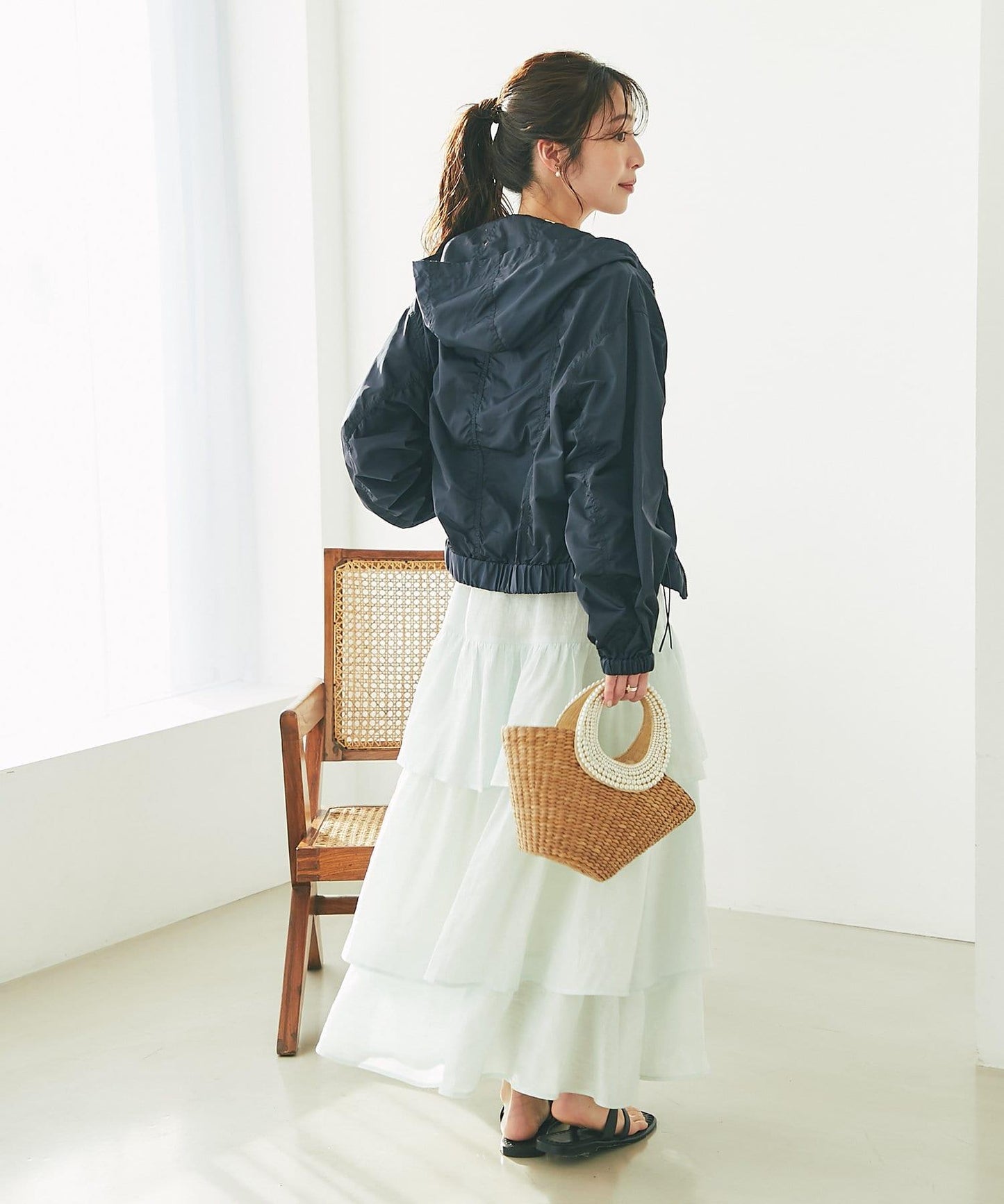 亞麻打褶裙