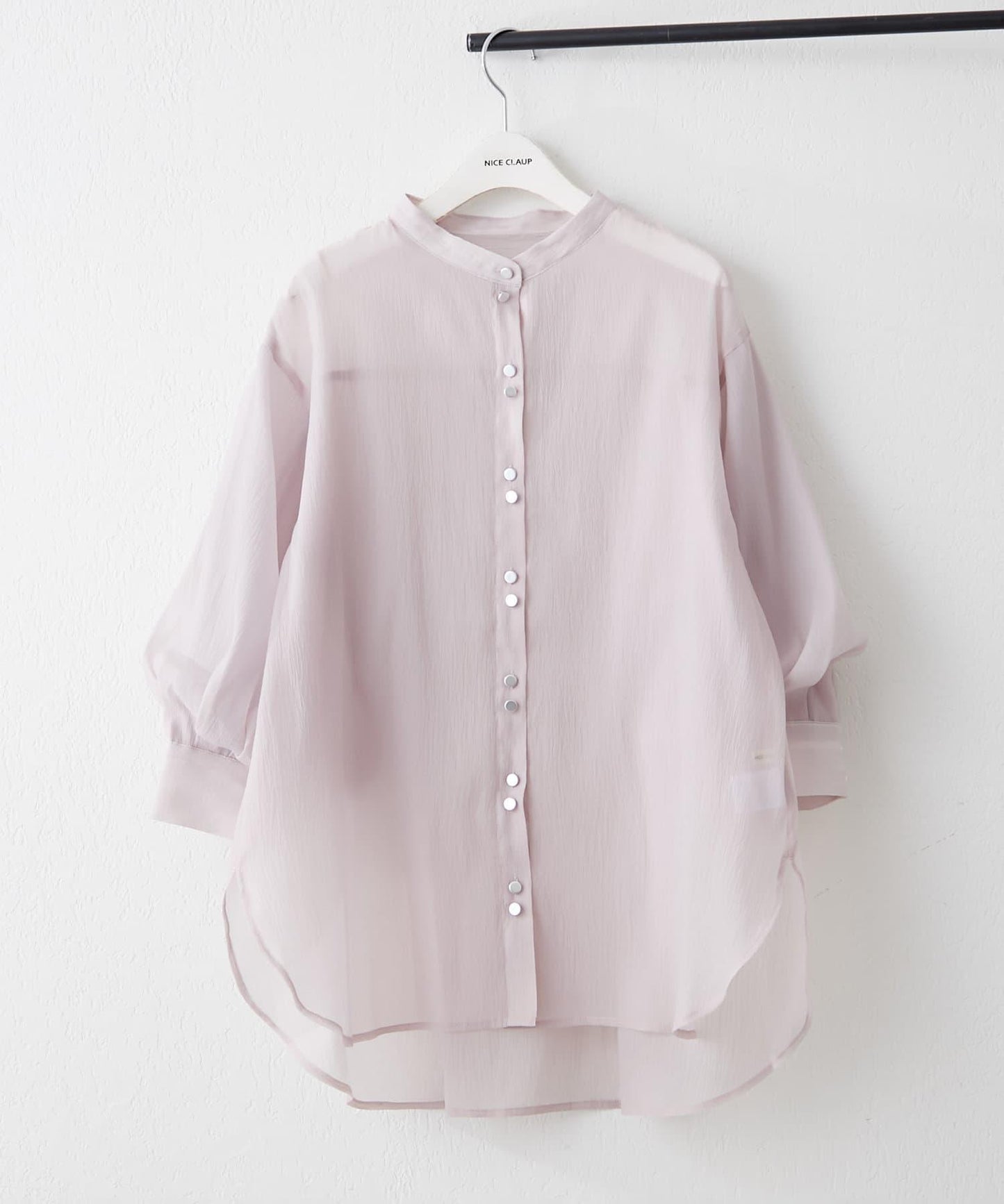 6色系、立領泡泡袖透視蕾絲襯衫