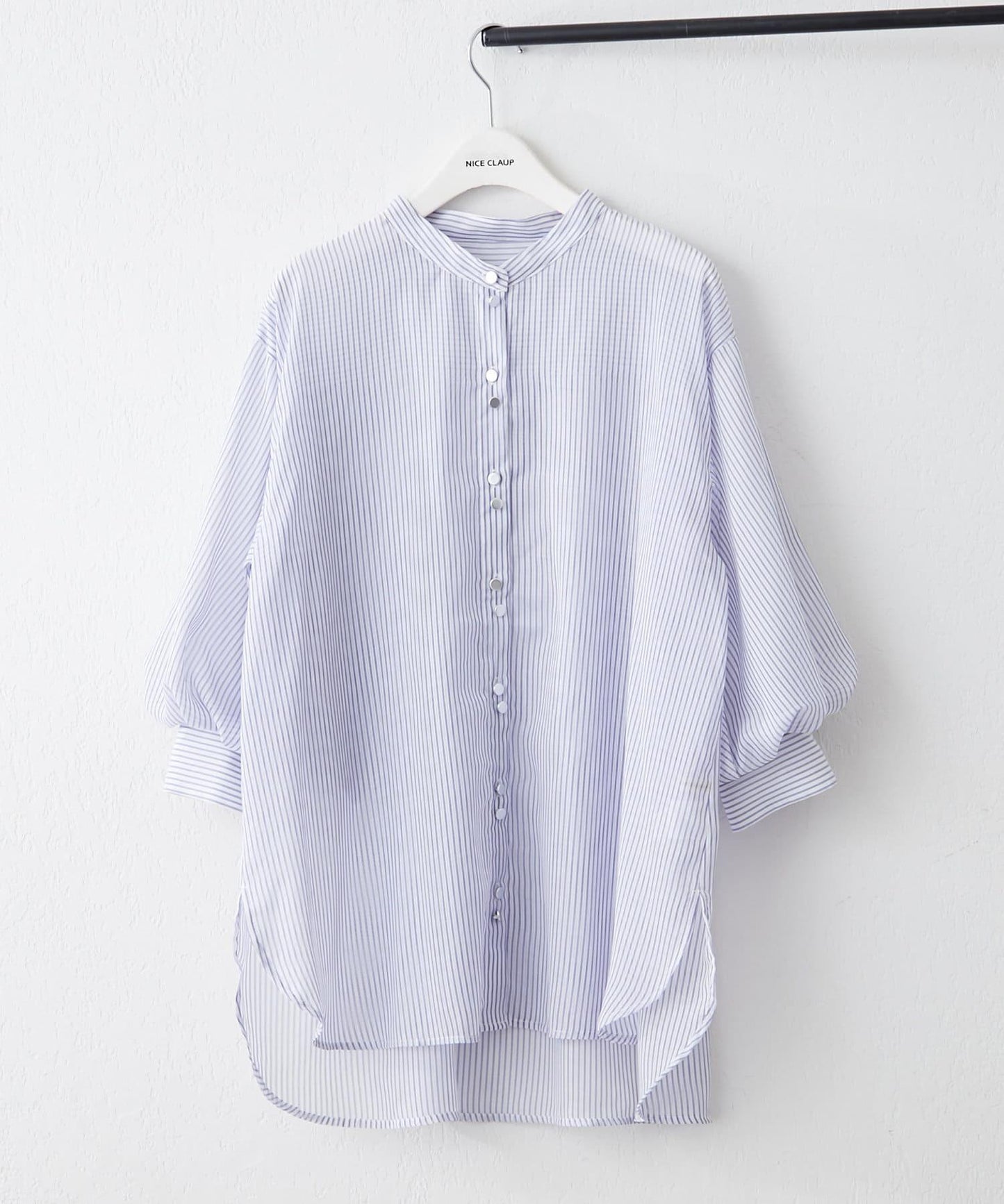 6色系、立領泡泡袖透視蕾絲襯衫