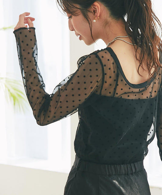 絲絨圓點前後兩用上衣