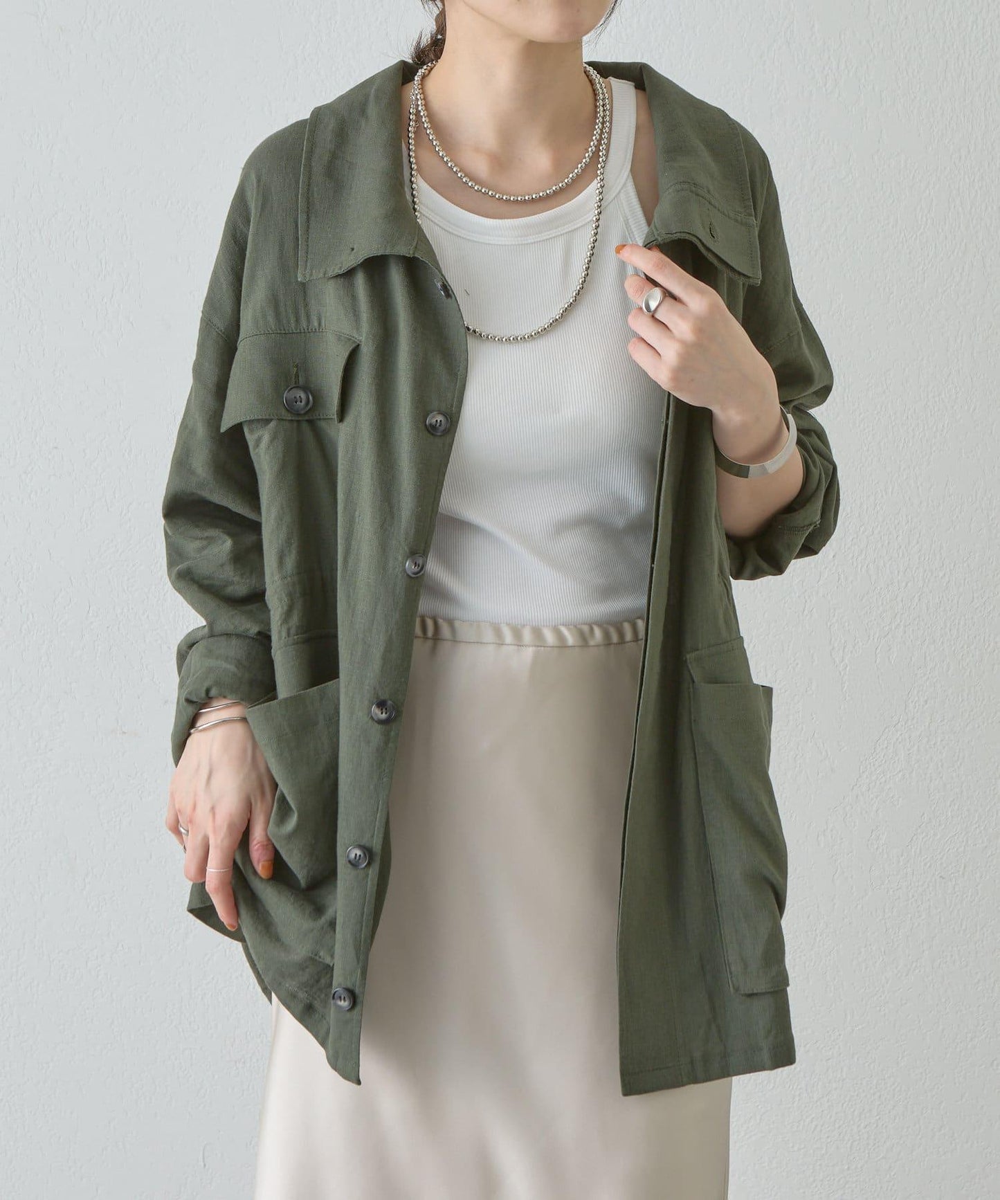 《潮流單品》《亞麻材質》軍事風亞麻襯衫夾克