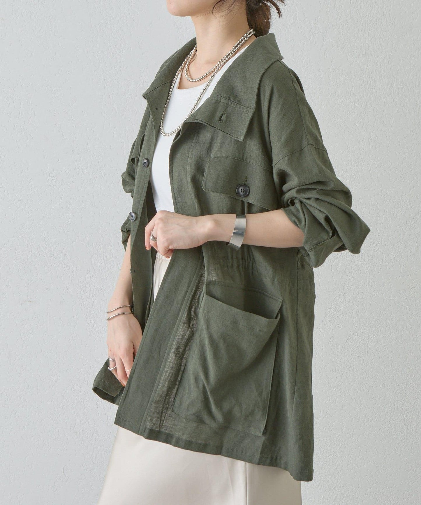 《潮流單品》《亞麻材質》軍事風亞麻襯衫夾克