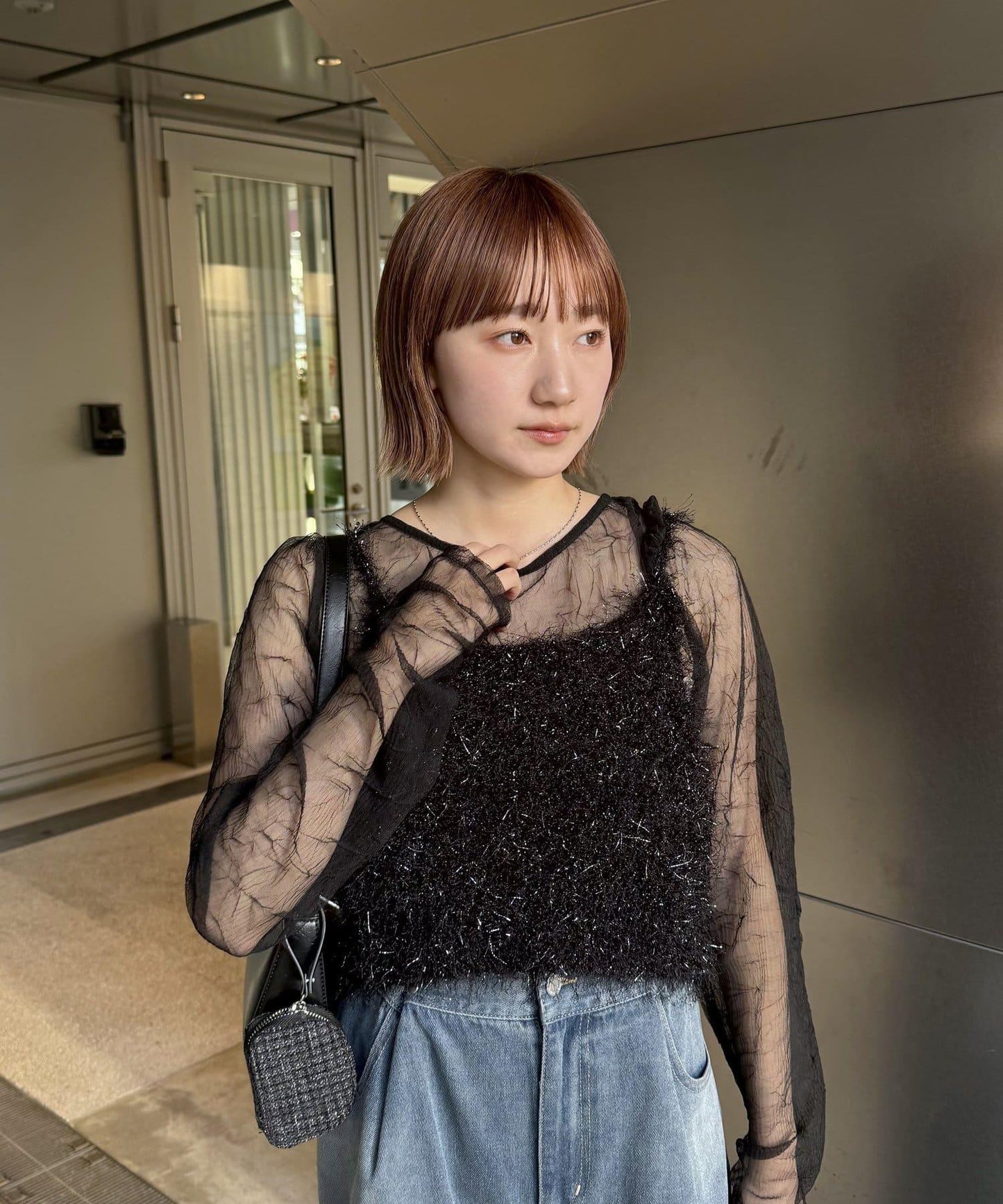 閃亮蕾絲套裝 柳葉領襯衫