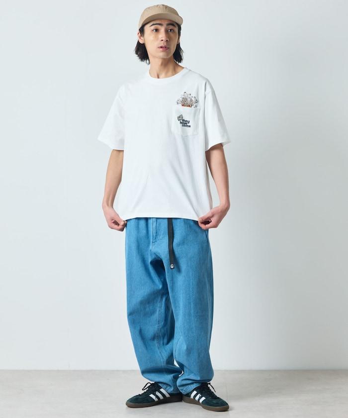 大尺寸 印花裝飾 圓領 帶口袋T恤