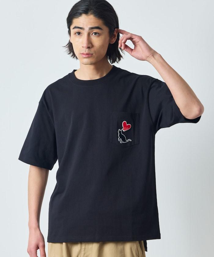 大尺寸 印花裝飾 圓領 帶口袋T恤