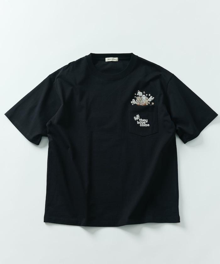 大尺寸 印花裝飾 圓領 帶口袋T恤