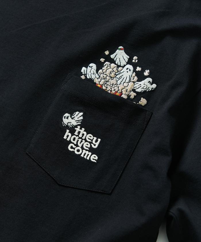 大尺寸 印花裝飾 圓領 帶口袋T恤